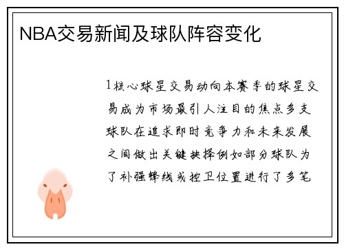 NBA交易新闻及球队阵容变化